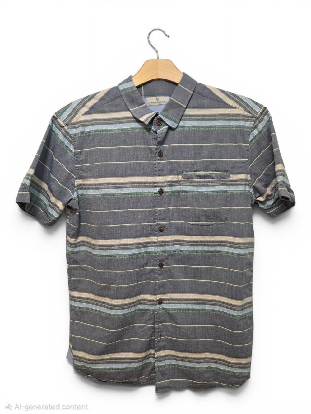7 Diamonds Men's Short Sleeve Striped Button Down Shirt Grey Green Size S